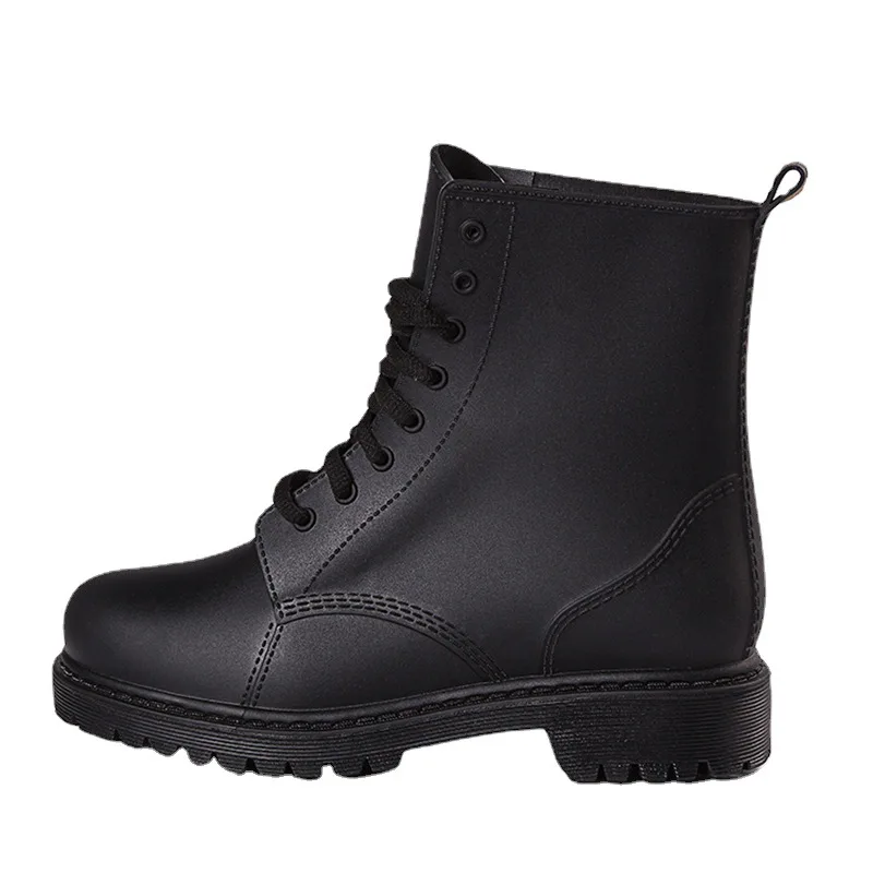 Fashion  Rain Boots Men Round Toe Lace Up Ankle Boots Hard-wearing Rain Shoes for Man Galoshes Waterproof Rubber Booties