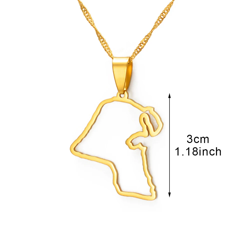 Anniyo Kuwait Map Pendant Necklaces Kuwaiti Gold Color Jewelry #231121