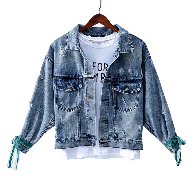 Chaquetas Mujer 2020 Denim Jas Vrouwen Borduurwerk Vintage Gat Vrouwen Jas Losse Vrouwen Bomber Jas Jean Jas Femme Top Uitloper