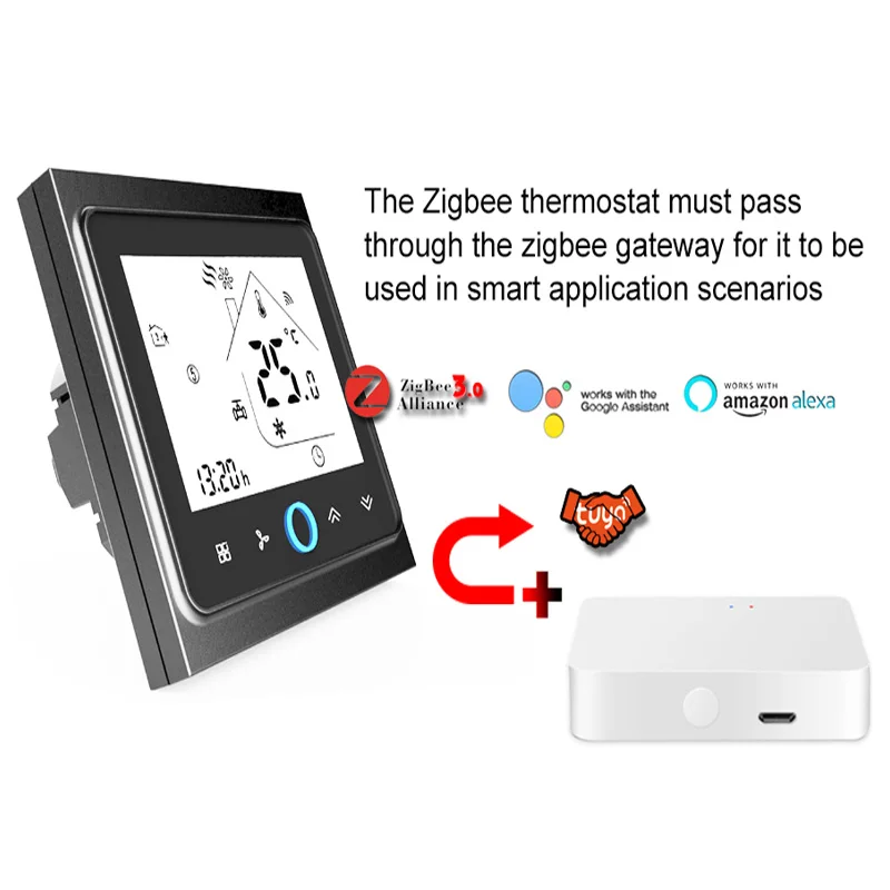 ملف مروحة منظم الحرارة لمفتاح التتابع لدرجة الحرارة ، تشغيل وإيقاف ، واي فاي ، زيجبي ، يعمل مع ياندكس ، اليكسيا ، جوجل هوم ، 24 فولت ، V V