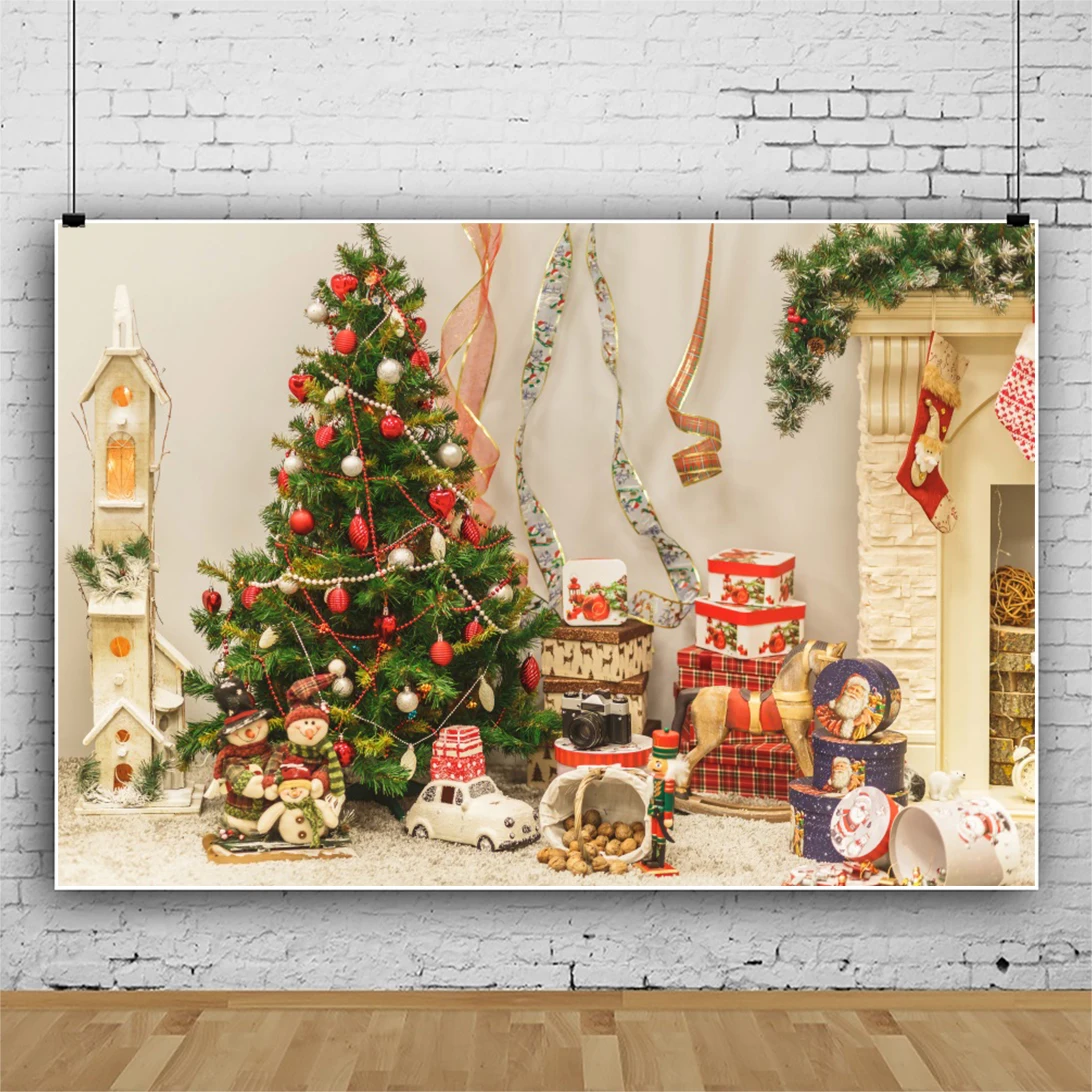 Laeacco Warm คริสต์มาสภาพพื้นหลังคริสต์มาสของขวัญต้นไม้เด็กวันเกิด Portrait ถ่ายภาพฉากหลังสำหรับ Photo Studio