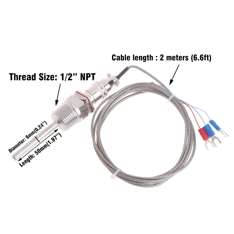 RTD PT100 Temperature Probe 5cm NPT Thread with Detachable Connector 2M Cable 3-wire Temperature