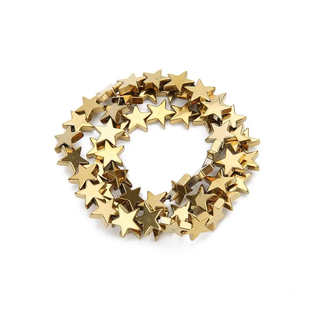 Natural Stone Black/Gold/Blue Pentagram Star Hematite Beads Plated Loose Beads 15inch 6/8/10MM for Jewelry Bracelet Making