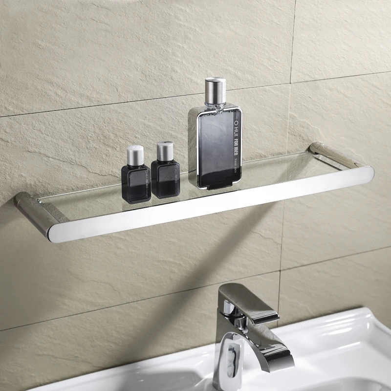 

Bathroom Single Tier Wall Mounted Toilet Glass Shelf Hanger Bodywash Shampoo Shower Room Rack