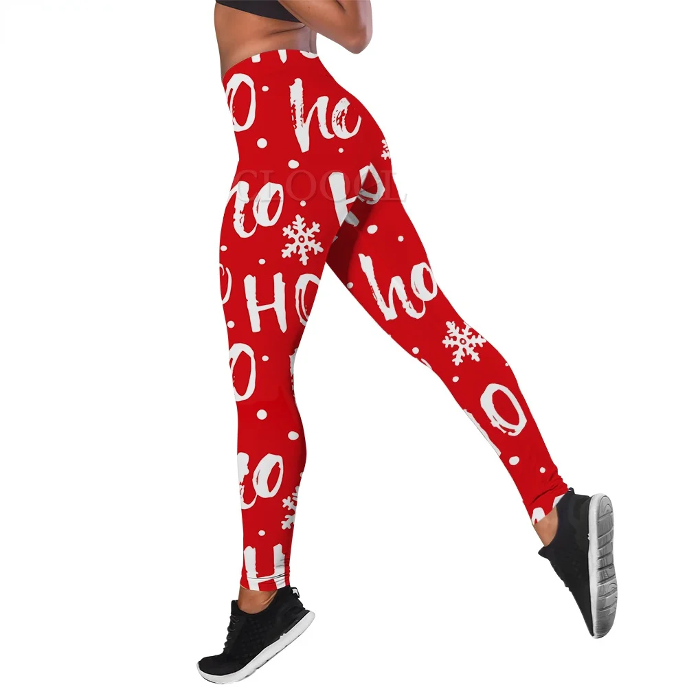 

CLOOCL Women Leggings Christmas HO HO HO Printed High Waist Elasticity Legging Female for Outdoor Street Casual Jogging Pants