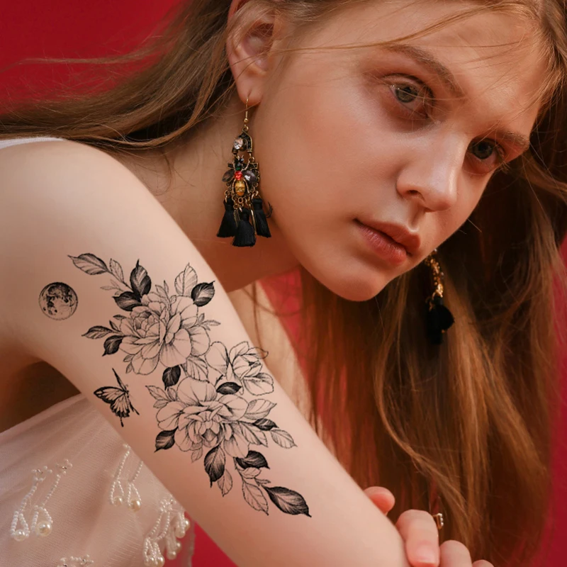 Flower Water Transfer Tattoo Stickers Women Body Chest Art Temporary Tattoo Girl Waist Bracelet Flash Tatoos