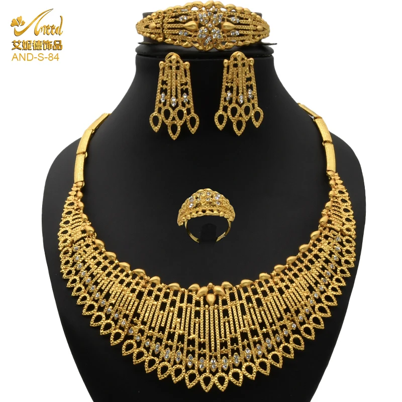 

ANIID Fashion Jewelry Gift Dubai Gold Plated Jewellery Set Earrings Indian Jewelries Famous Brand Nigerian Necklaces