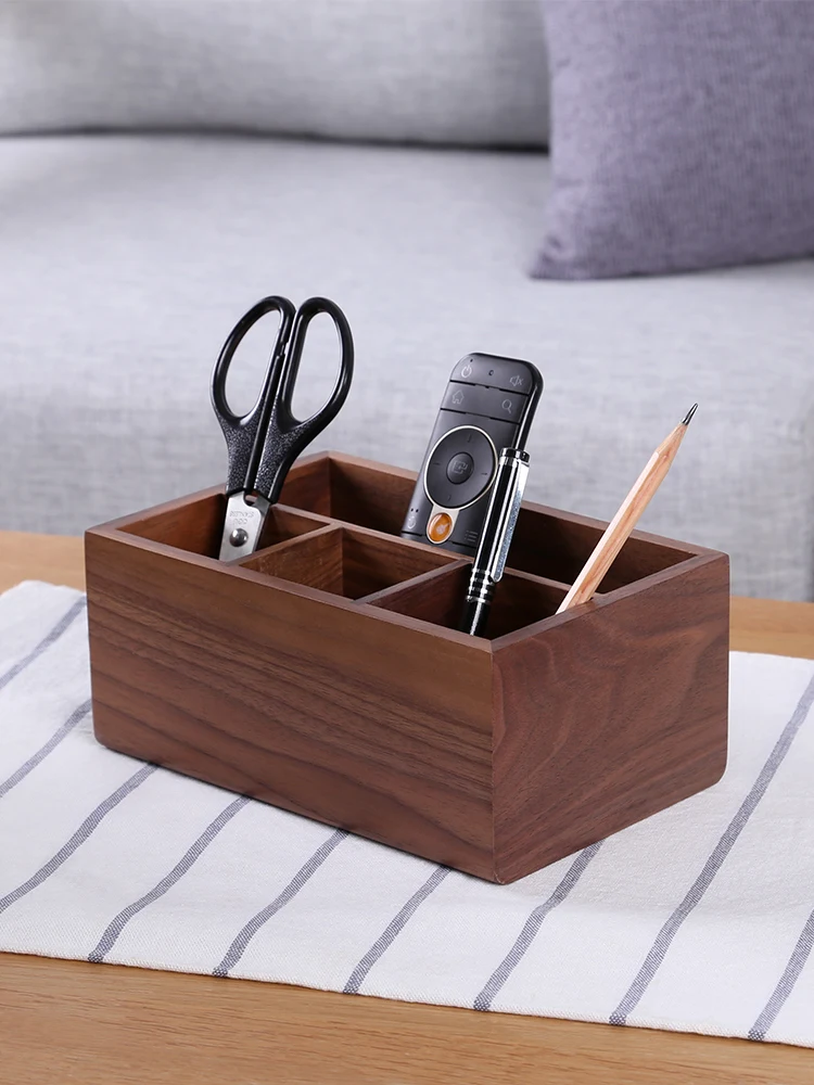 Remote Controller Bracket Pen Holder Solid Wood Office Household Desktop Storage Box Table Tidy Ornaments Wooden Office Supplies