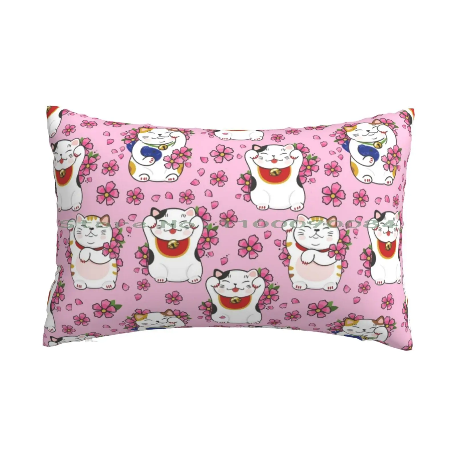 Maneki Neko Lucky Cats Pink Pillow Case 20x30 50*75 Sofa Bedroom Skeleton Half Face No Jaw Skeleton Skull Death Anatomy