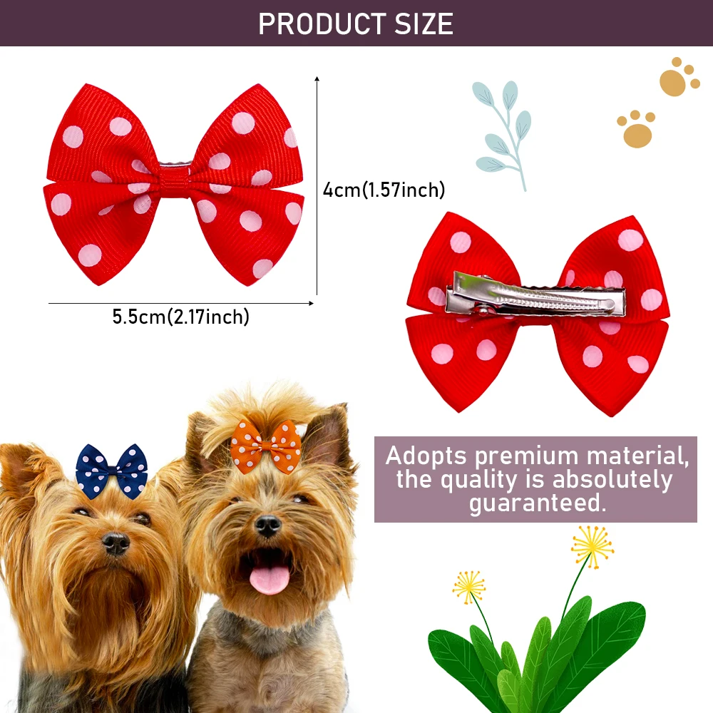 Lot de 100 nœuds à pois pour petits chiens, accessoire de toilettage pour animaux de compagnie, accessoire en alliage pour petits chiens