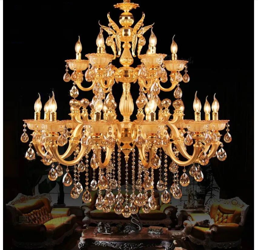 

Newly European Zinc Alloy Amber Candle Crystal Chandelier 15arms D95cm H110cm LED Living Room Dining Room Home Decora Lighting