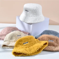 K238 Women's Winter Bucket Hat Warm Lamb Hair Fisherman Fashion Thick Cap