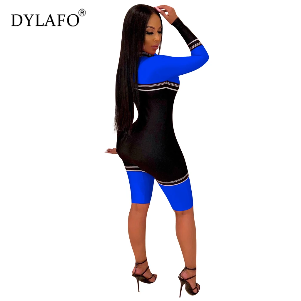 2019 Full Sleeve Patchwork Sexy Fall Winter Women Jumpsuit Tracksuit Outfit Zip Bodycon Fashion Rompers Casual Overalls Jumpsuit