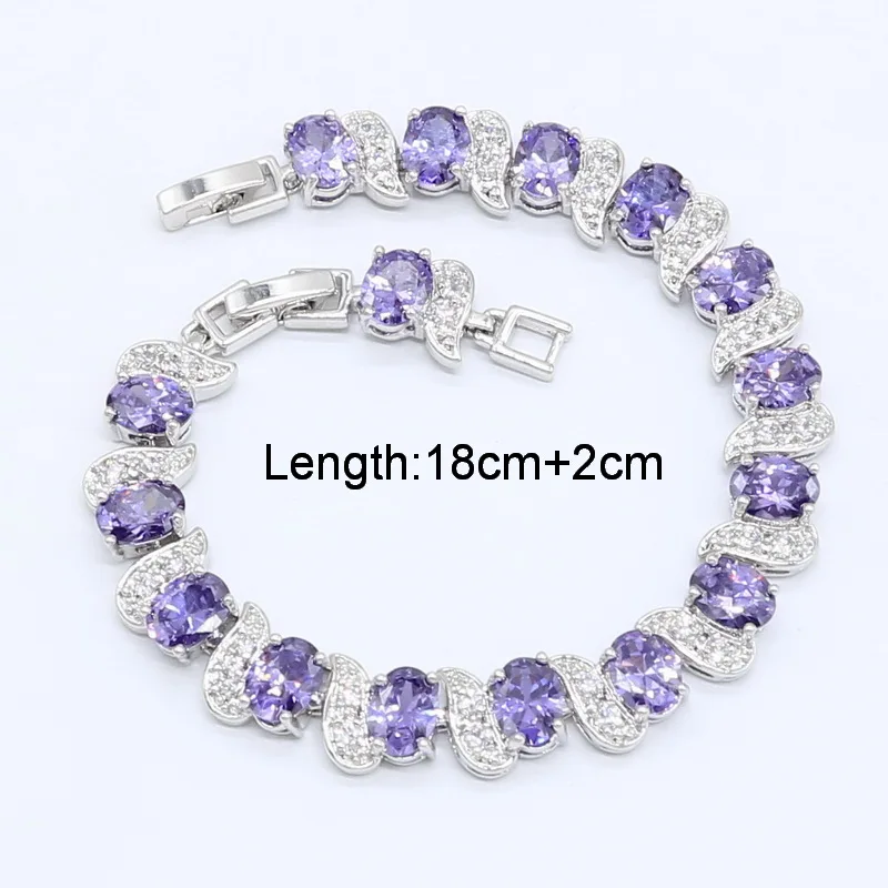 Dubai Jewelry Sets for Women Wedding Purple Amethyst Necklace Pendant Earrings Ring Bracelet Gift Box