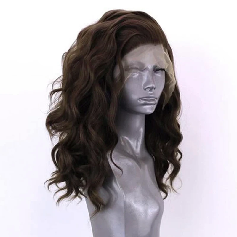 AIMEYA  Brown Wigs Loose Beachy Wave Synthetic Lace Front Wigs for Women Free Part Pre Plucked Natural Looking Daily Wear Wigs