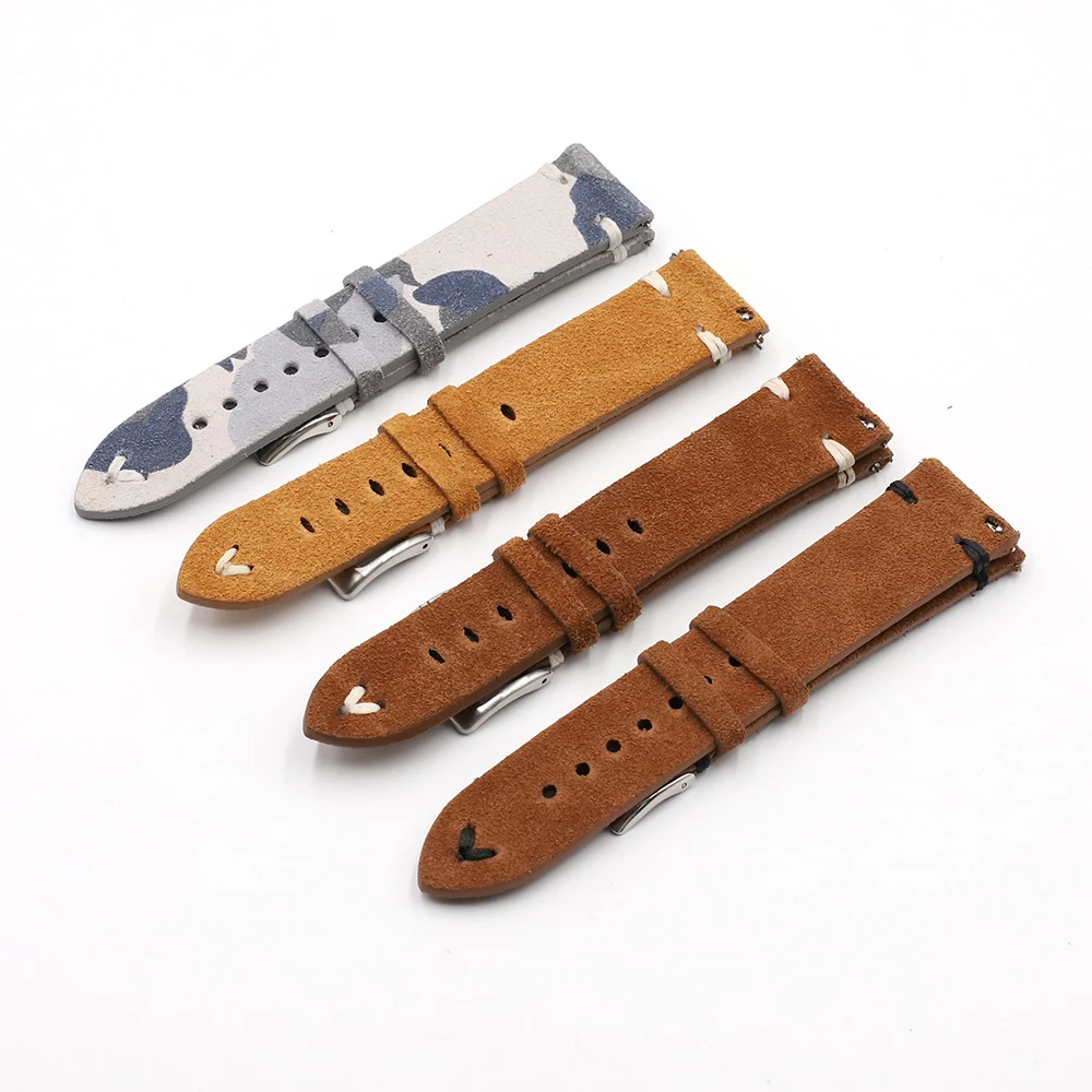 Retro Camouflage Suede Leather Watch Band Strap 18mm 20mm 22mm 24mm for Men Women Watch Belt Accessories Wrist Watch Bracelet