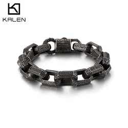 KALEN Punk Matte Link Chain Bracelet Men Stainless Steel 22.5cm Long Chunky Ancient Symbol Charm Pulsera Male Jewellry 2020