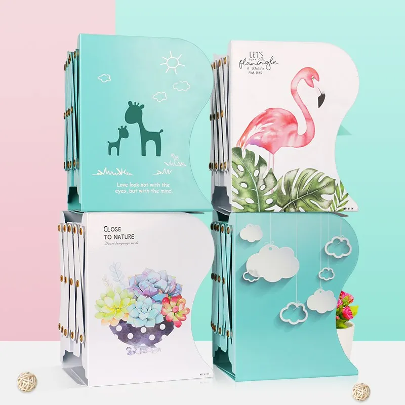 1PC Kawaii Unicorn Metal Desk Book Holder Retractable Bookends Students Desk Organizer Office School Home Bookshelf Stationery