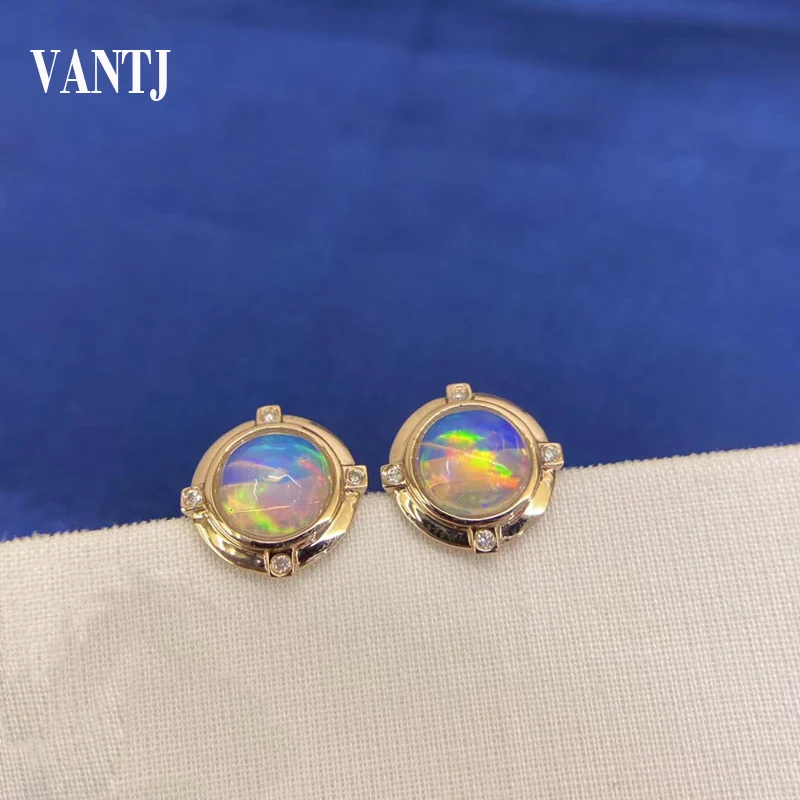 VANTJ 10K Rose Gold Earrings Elegant Natural Opal Fine Jewelry Necklace for Women Lady Party Wedding Gift whit Box