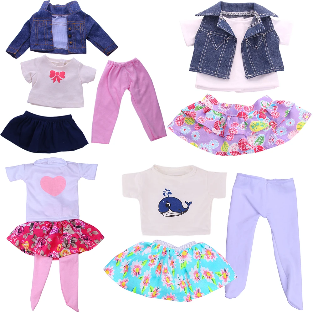 

Shirt + Skirt + Leggings + Jacket For 18 Inch American Doll Girl Toy 43 cm Baby New Born Clothes Accessories Our Generation