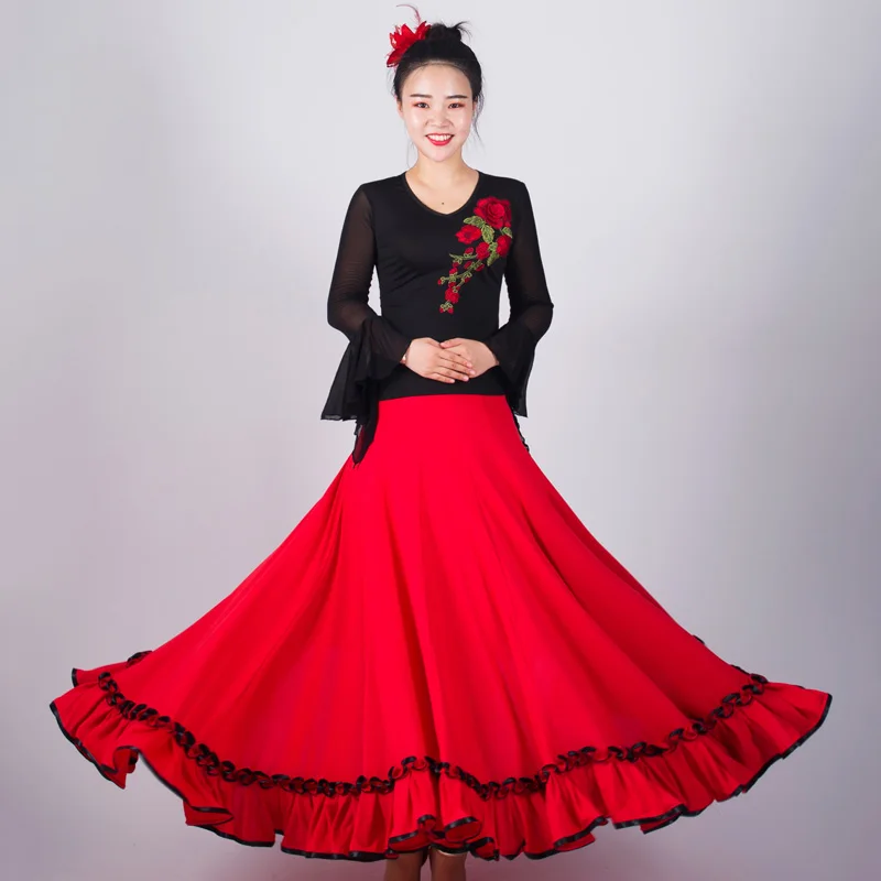 Ballroom Dance Skirt For Women Flamenco Skirt Elegant Waltz Dance Wear Red Spanish Dress Stage Costume Tango Dancewear  JL2492