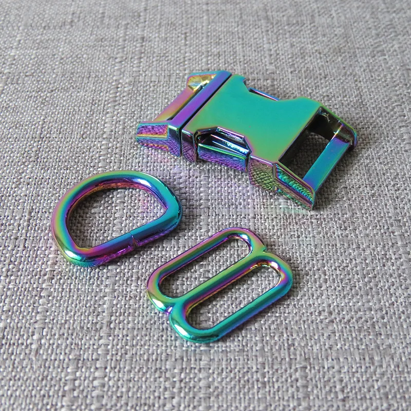 10 sets 20mm metal straps slider D ring release belt buckle for pet dog collar paracord sewing accessory connect buckle hardware