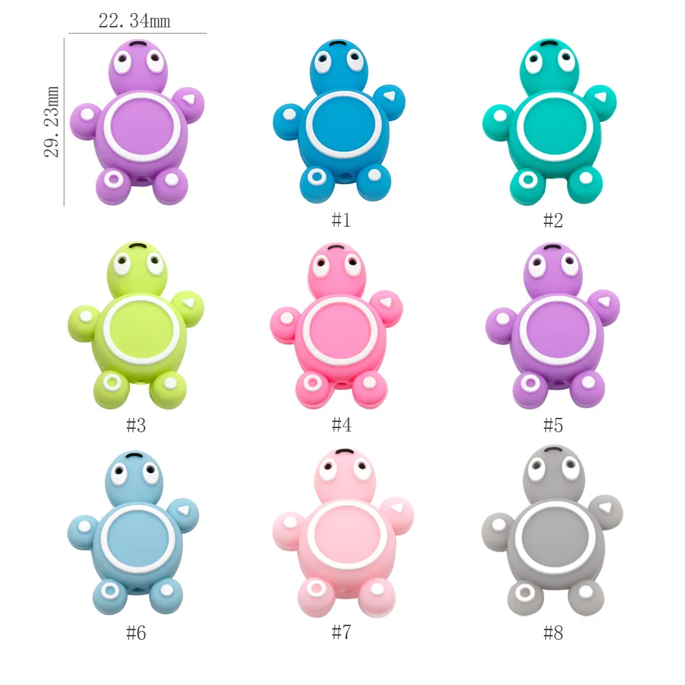 Cute-idea 10pcs Silicone Turtle Beads Mini Tortoise Animal Teething Teether Pacifier Chain Toys Accessories BPA Free Baby Goods