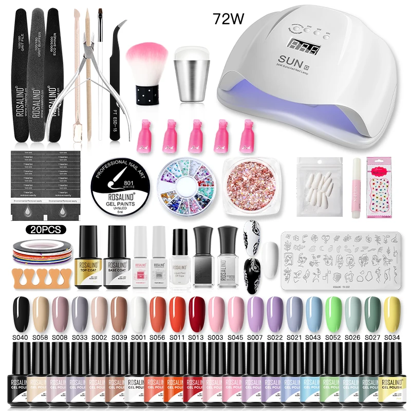 Rosalind Gel Nagellak Kit Uv Soak Off Gel Vernis Professionele Manicure Set Met Lamp Voor Nail Art Base Top jas Nails Gereedschap