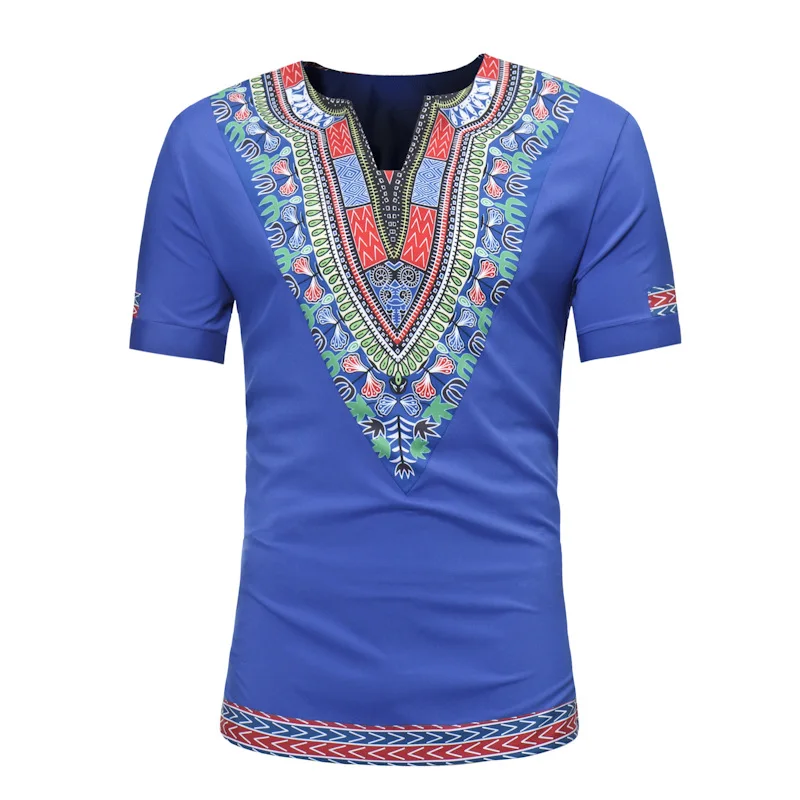 

African Dashiki Print V Neck T Shirt Men 2024 Summer Short Sleeve African Tee Shirt Homme Streetwear Casual African Clothes XXXL