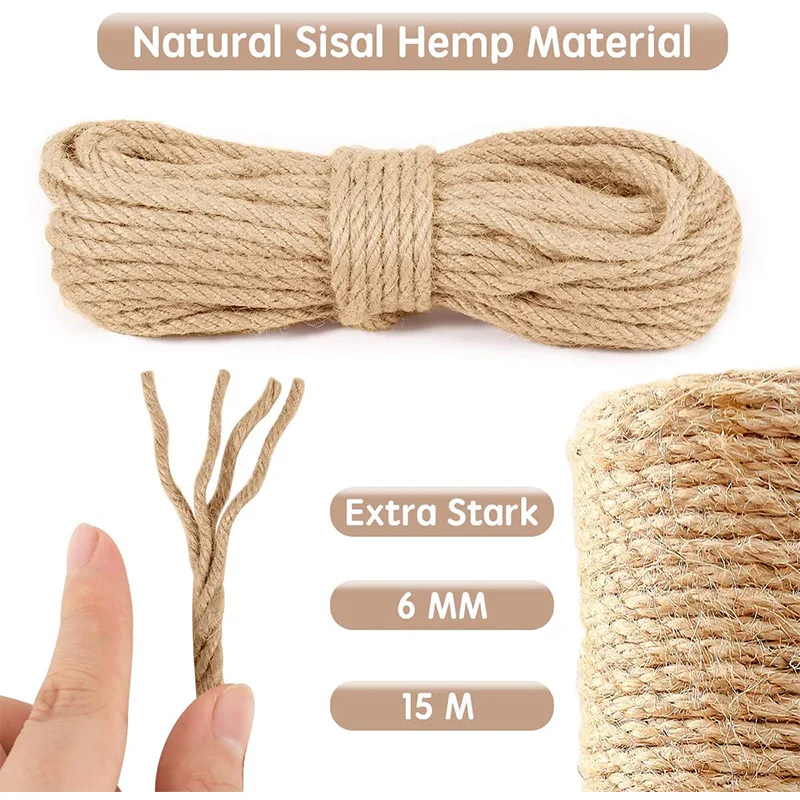 Cat Natural Sisal Rope for Scratching Post Tree Replacement 4mm/6mm Diameter for Recovering DIY Scratcher Cat Tree Tower