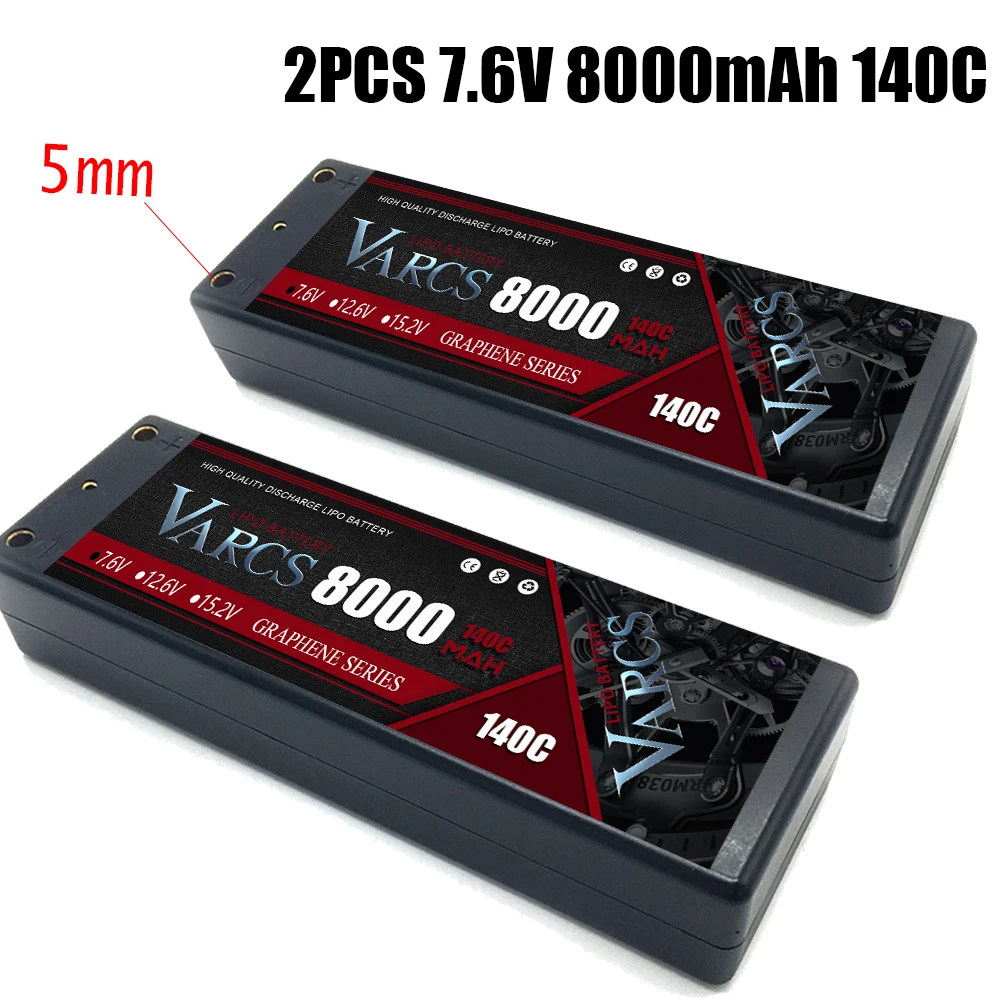 

2PCS VARCS Lipo Batteries 2S 7.6V 8000mAh 140C/280C 5MM HardCase for RC 1/8 /10 Car Off-Road Buggy Truck Boats salash Parts