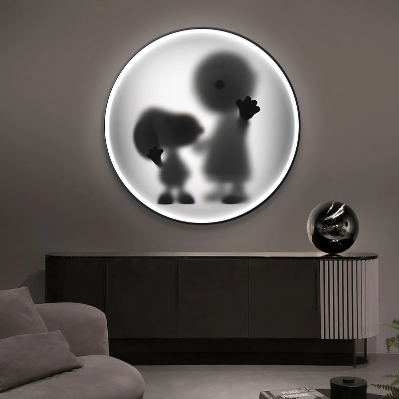 Creative Design Of Circular Porch Decorative Painting Black And White Tide Brand Kaw Hanging Picture Animation Led Indoor Light