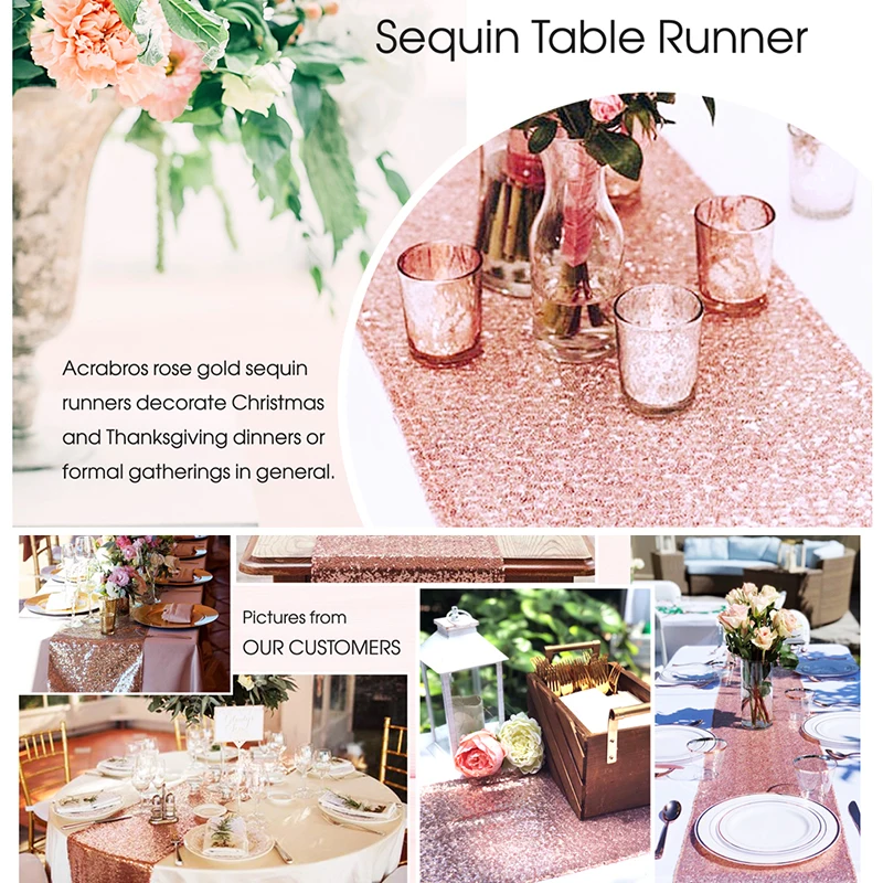 2 Packs 12By 108inch Sequin Table Runners Rose Gold Glitter Event Party Supplies Decorations For Wedding Birthday Baby Shower
