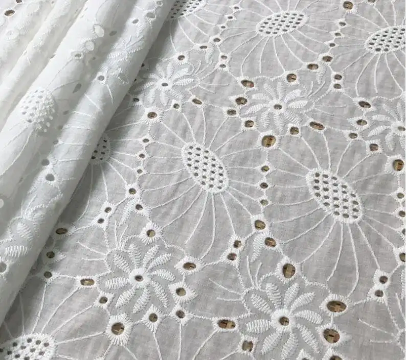 

Sunflower Cotton Fabric, Off White Cotton Lace Fabric, Hollowed Fabric By The Yard 53" Wide