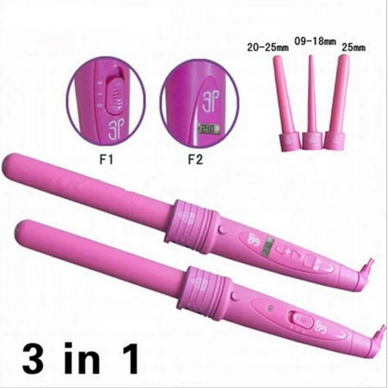 Professional 3p Electric Fast Heating Hair Curler Wand Beach Wave Style Tool Ceramic Barrel Curling Iron Tongs Cone Larger Roll