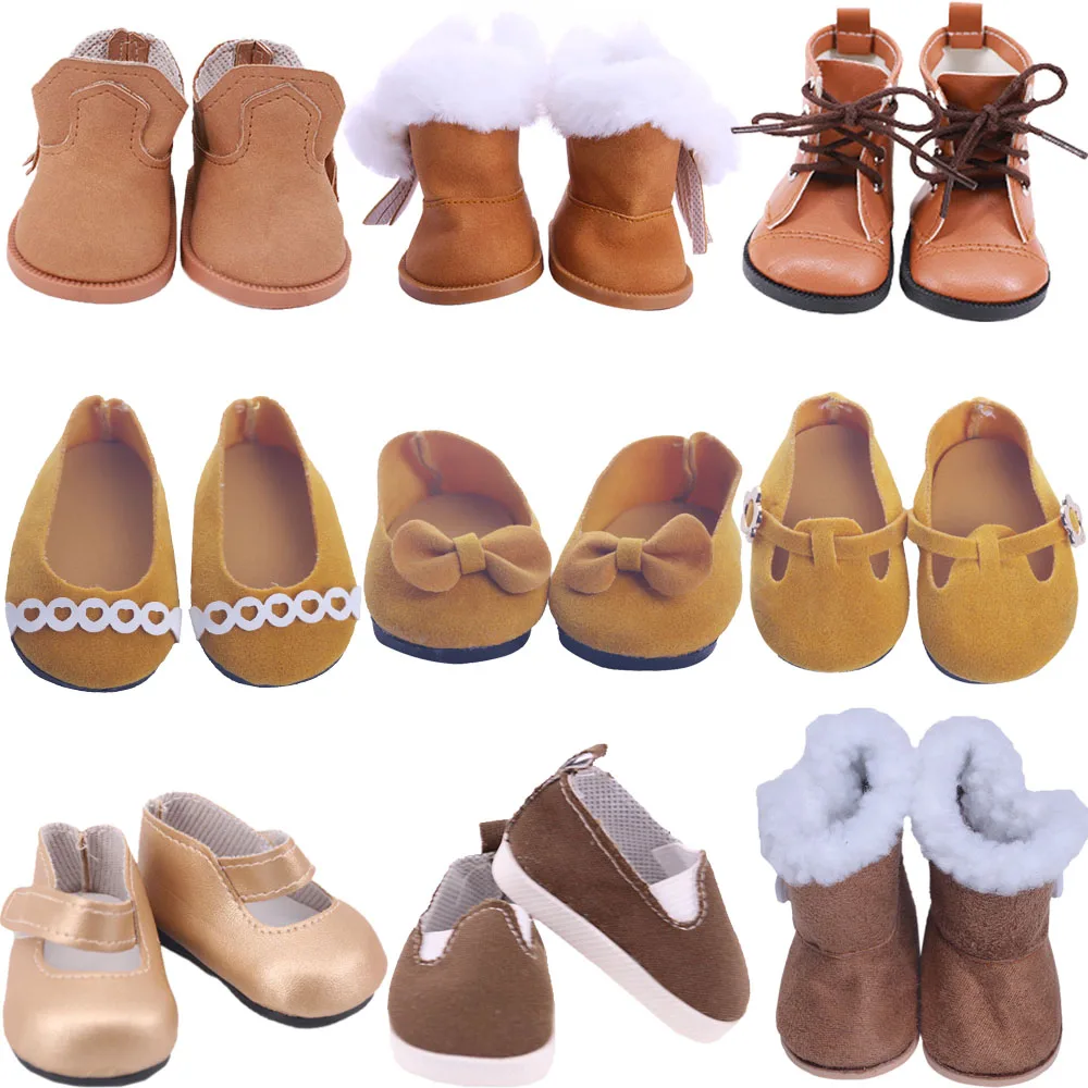 Doll Shoes Brown / Yellow Boots Winter Snow Boots For 18 Inch American Doll & 43 Cm New Baby Reborn Accessories,Gifts For Girl's