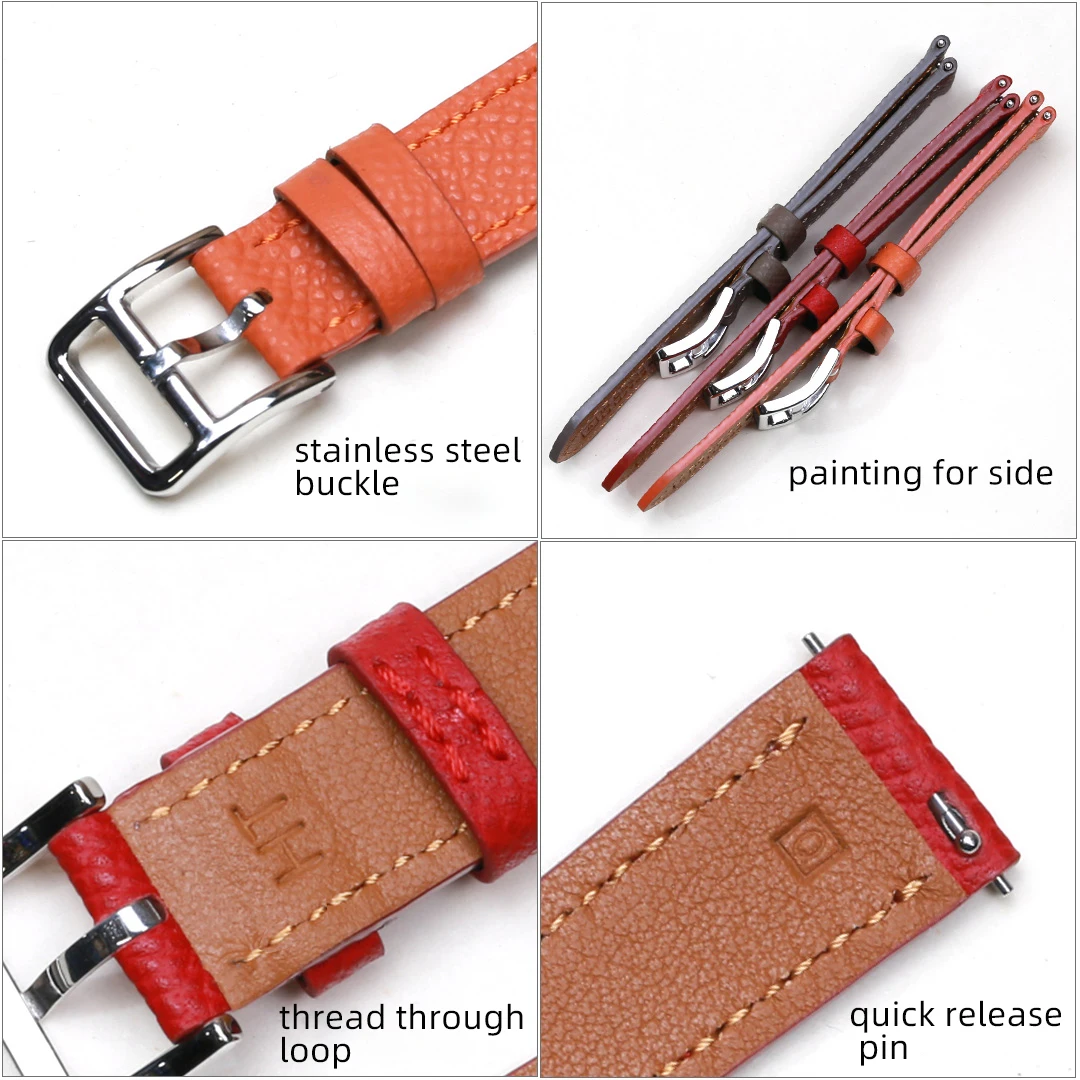 PESNO compatible with Hermes H Hour HH1.210 501 16mm20mm Genuine Calf Skin Leather Watch Straps Top Layer Leather Watch Bands