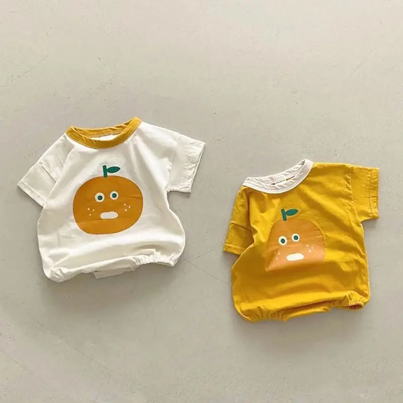 

MILANCELSummer New Baby Clothes Cute Fruit Bodysuit Korean Solid Infant Outfits Short Sleeve Cotton Clothing