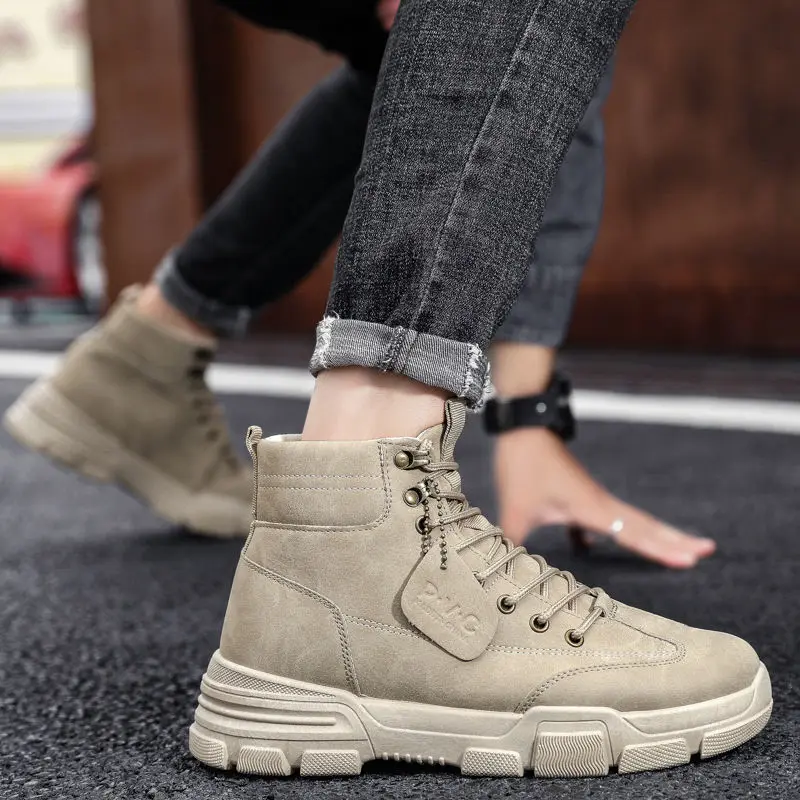 Autumn High Top shoes Boots Men\'s British Style Rankle Boot Korean Fashion Winter Men Casual Shoes Leather Tooling Short Boots