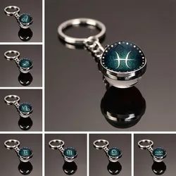 Creative New 12 Constellation Key Ring Double-Sided Glass Ball Keychain Accessory Pendant Keychain Charms Fashion Exquisite Gift
