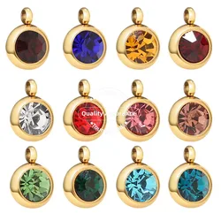 10pcs Stainless Steel 9mm Gold Birthstone Charms