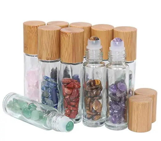 

10ml Doterra Essential Oils Roll On Bottle with Bamboo lid Clear Glass Roller Bottles With Crystal Gemstone Roller Balls Top