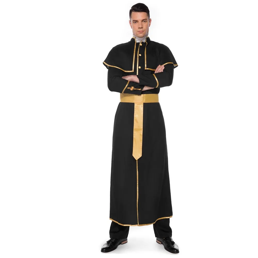 Costume de Cosplay Classique de Prêtre Pasteur pour Homme Adulte, Tenue de ixd'Halloween, Nonne, Jésus-Christ, Maria, Drame, Clergyman, Robe de Barrage