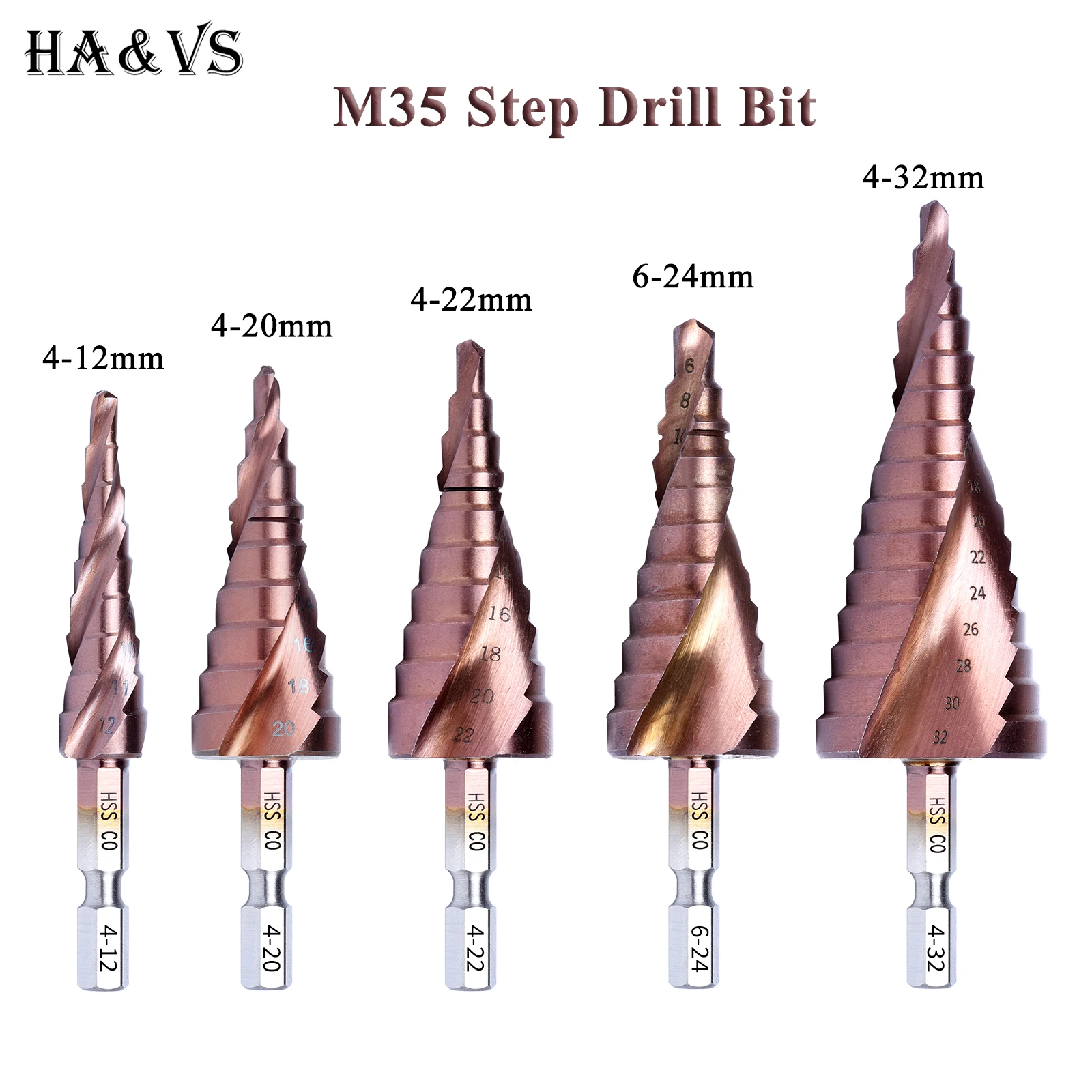 Brocas de Metal de Alta Velocidade Cone Aço Hex Shank Broca Step Cortador de Furos para Aço Inoxidável Hss co Hssco Conjunto de Ferramentas M35 Cobalto