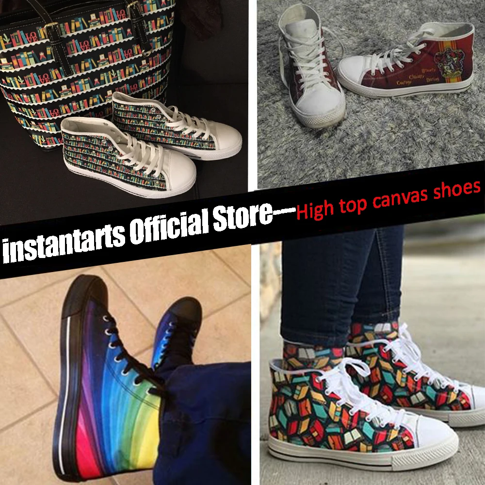 INSTANTARTS Custom Image Logo/Name/Animal Personalize Men Vulcanized Flats Sneakers High Top Male Canvas Shoes zapatos de hombre