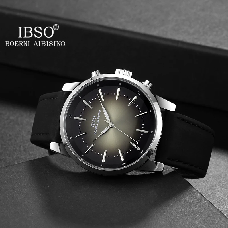 IBSO Men Business Quartz Wristwatch Watches New Leather Strap Top Quality Sun Pattern Male Watch Luxury Clock Japanese Movement