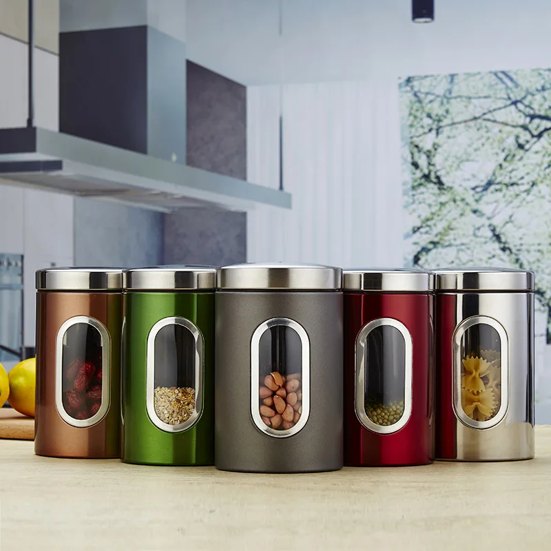 1/3 Buah Toples Penyimpanan Dapur dengan Tutup Alat Penyimpanan Dapur Kaleng Penyimpanan Gula Kopi Teh Toples Pot Kaleng Kontainer Dapur