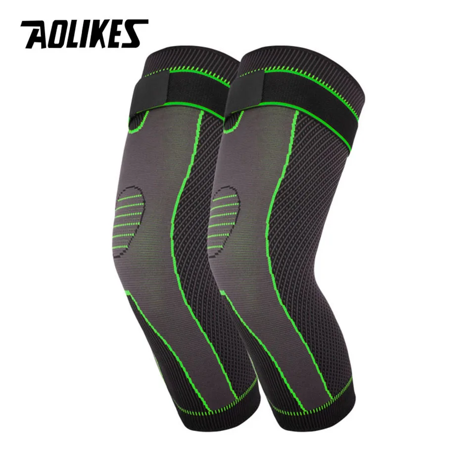 AOLIKES 1Pair Lengthen Stripe Sports Knee Protector Pads Non Slip Bandage Leg Support Leggings Long KneePads Knee Warm Sleeve