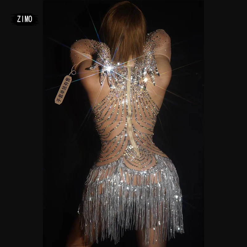 크리스마스 라인석 바디 슈트 태슬 라틴 댄스, 섹시한 여성 탄성 크리스탈 레오타드, 가수 무대, 나이트 클럽 복장, 레이브 페스티벌