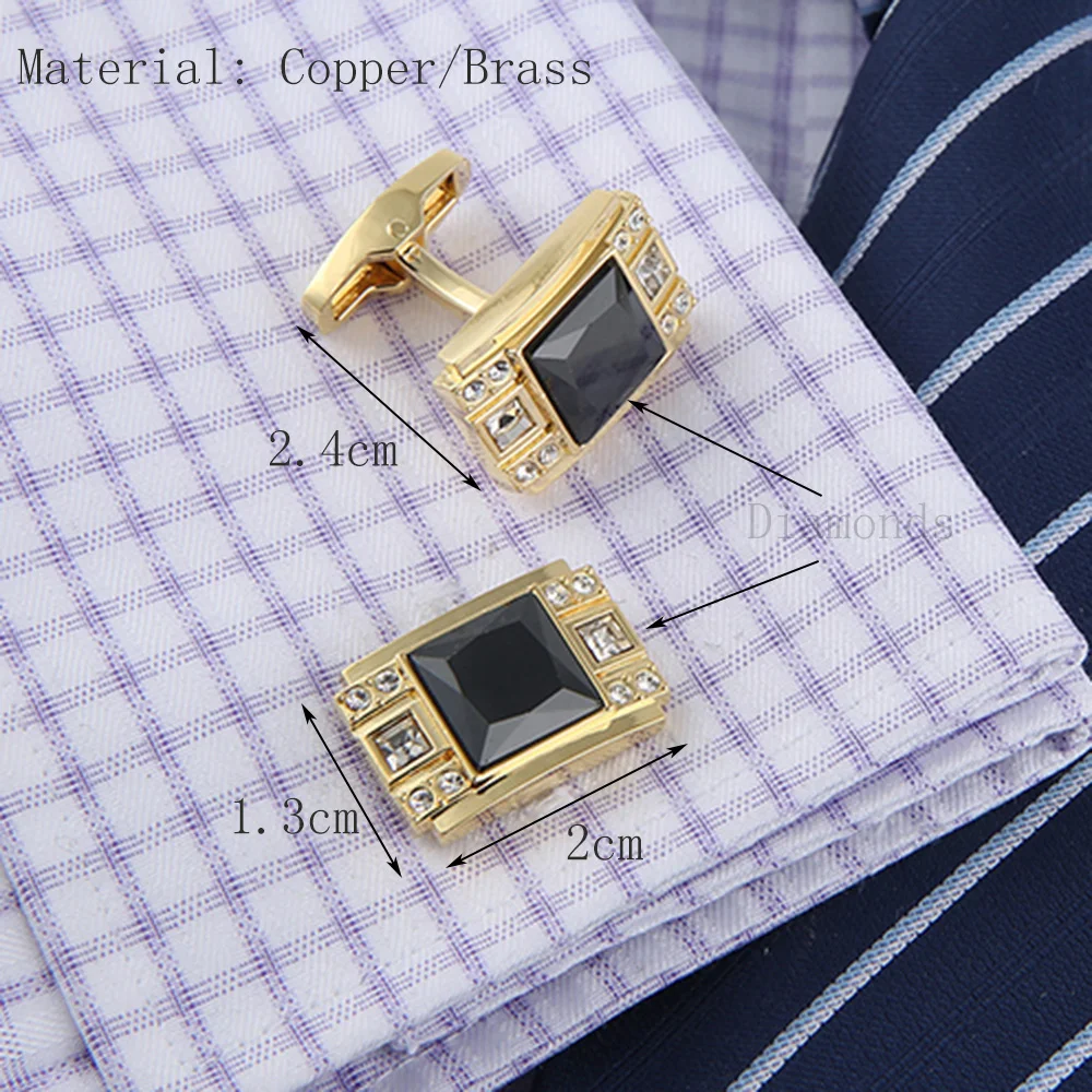 New Mens Luxury Black Crystal Cufflinks Suit Shirt High Quality Cuff Fashion Wedding Groom Gift Jewelry Father Accessories